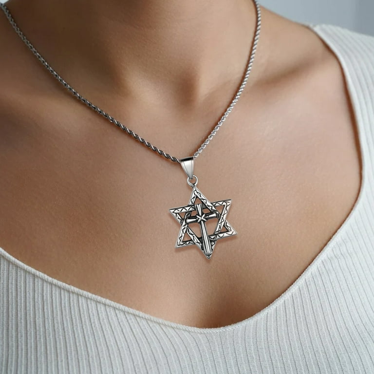 Jewmon Jewish Star of David Necklace for Men Stainless Steel