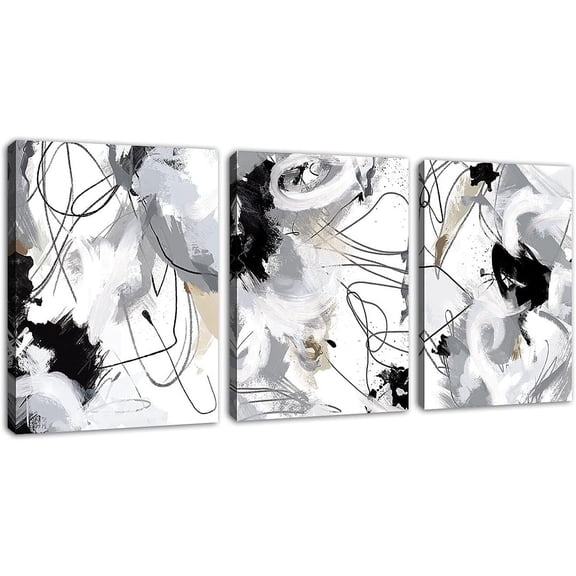 Abstract Canvas Wall Art for Bedroom Bathroom Living Room Wall Decor Black White Grey Modern Abstract Canvas Pictures Abstract Prints Artwork Home Office Wall Decoration 12" x 16" x 3 Pieces