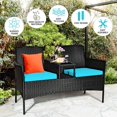 thumbnail image 2 of RELAX4LIFE Conversation Furniture Set with Table and Two Removable Cushions Rattan Wicker Chairs and Table Set for Patio,Garden, Baloney and Lawn Outdoor Porch Furniture Sets Loveseat (Black+Blue), 2 of 9