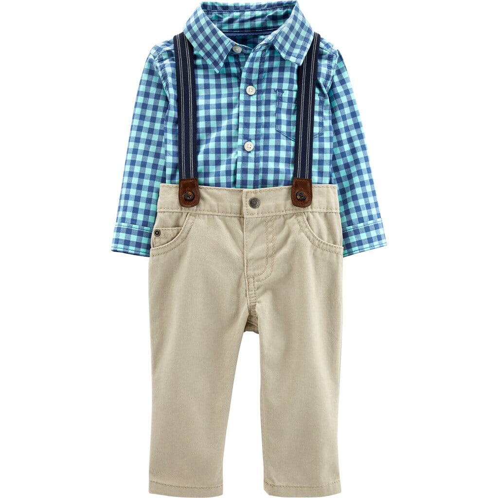 Baby Boy Carter's Plaid Bodysuit, Khaki Pants & Suspenders Set Plaid