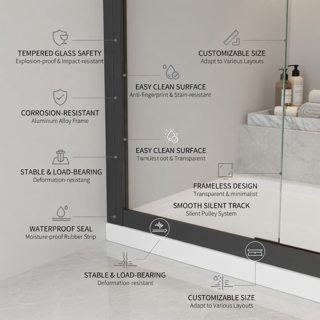 Hommoo Neo-Angle Sliding Shower Enclosure 36" x 72", 1/4" Clear Tempered Glass Diamond Shower Door, Dual Roller System & Stainless Steel Handles, Black & Transparent