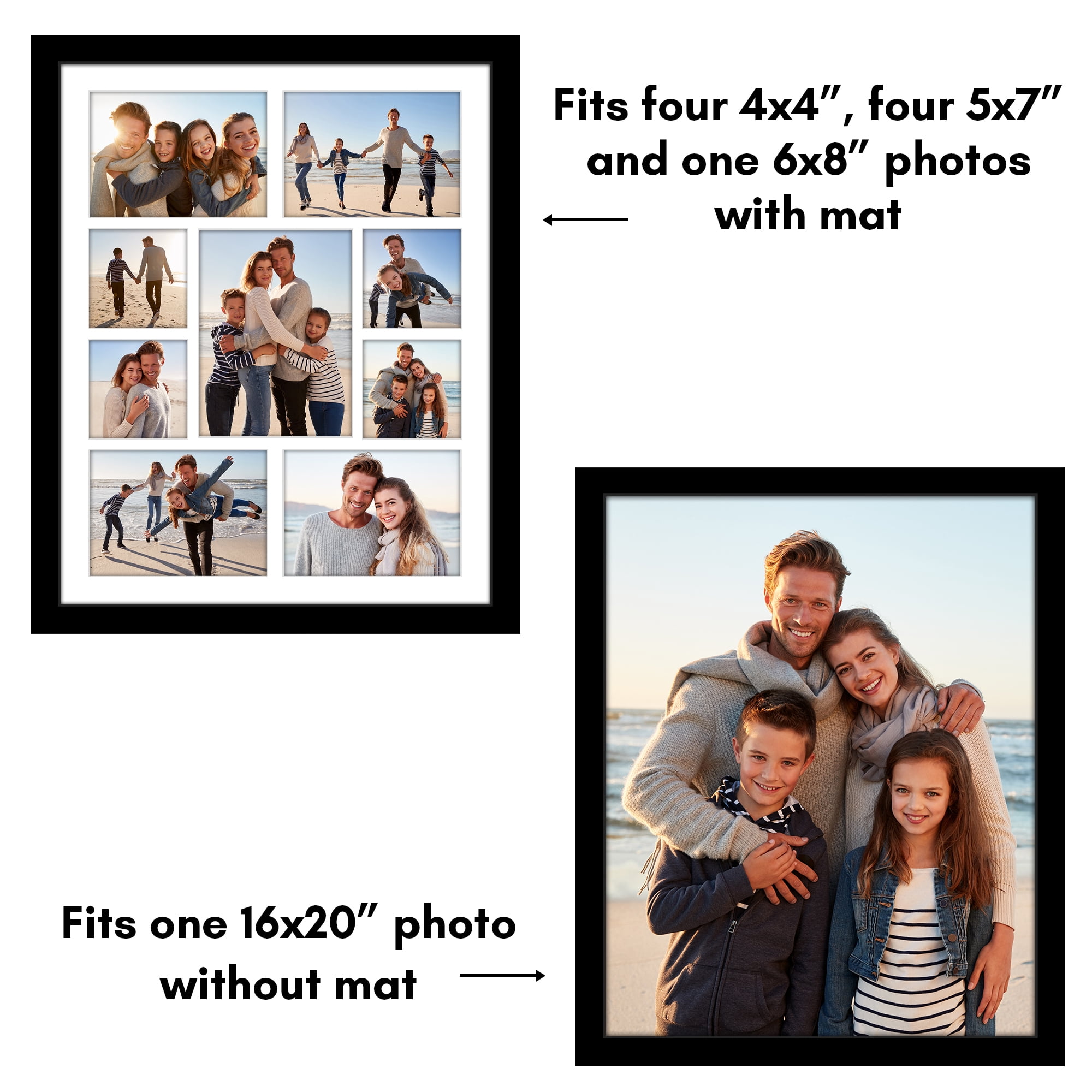 Americanflat 16x20 Picture Frame with Polished Plexiglass Collage Multi Frames Fit One Four Photos - Black