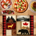 thumbnail image 2 of Amarainy Rustic Cabin Bear Deer And Maple Leaf Plaid Design Linen Table Mats Set Of 4 For Home Kitchen Table Decor 12x18 inch, 2 of 5