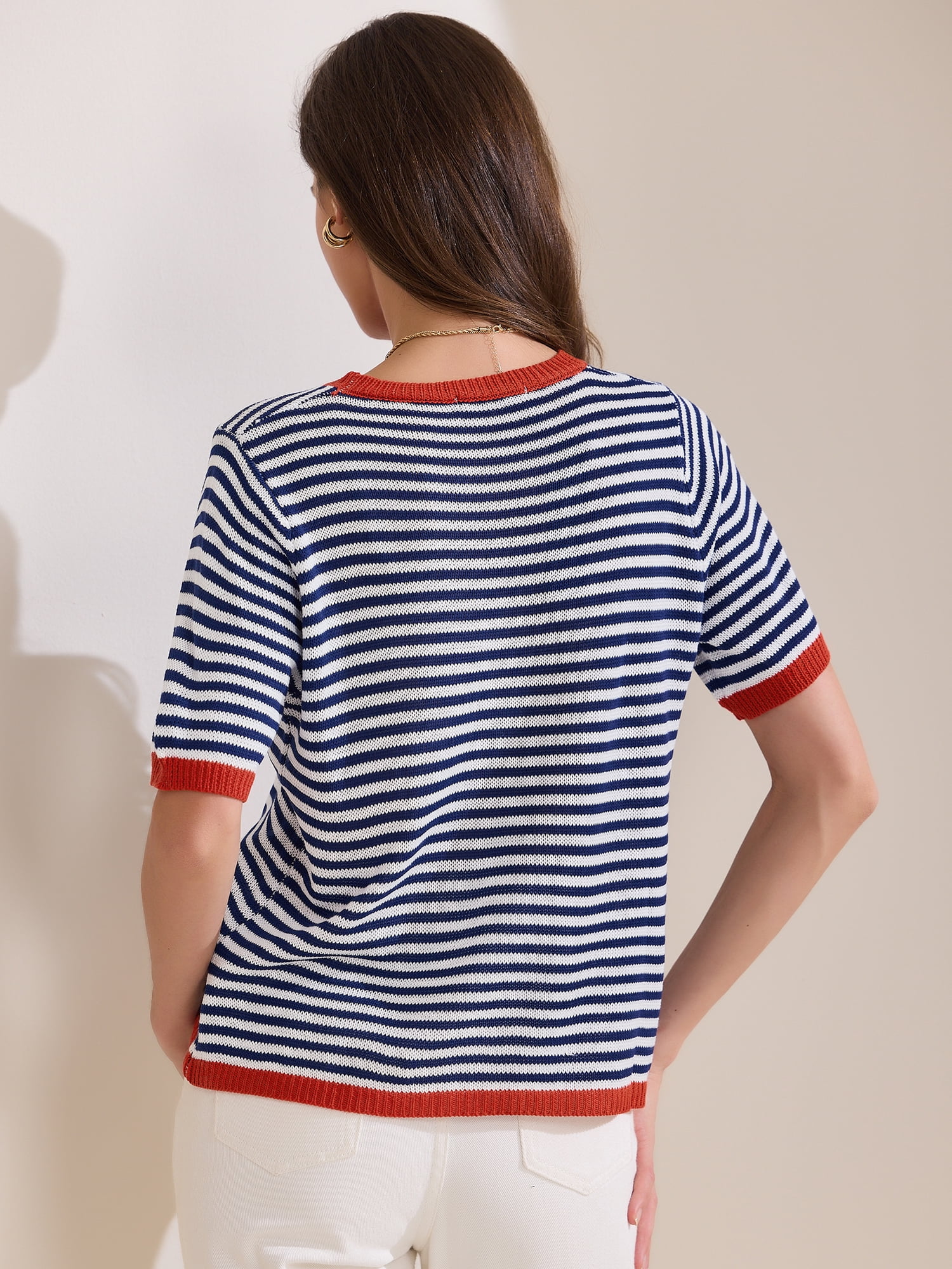 DARING DIVA Women's Striped Knitted Trendy Pullover Top 2XL Dark Blue