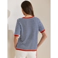 thumbnail image 4 of DARING DIVA Women's Striped Knitted Trendy Pullover Top S Dark Blue, 4 of 6