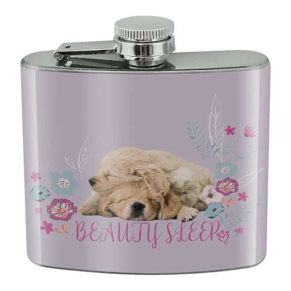 Puppies Dogs Beauty Sleep Stainless Steel 5oz Hip Drink Kidney Flask
