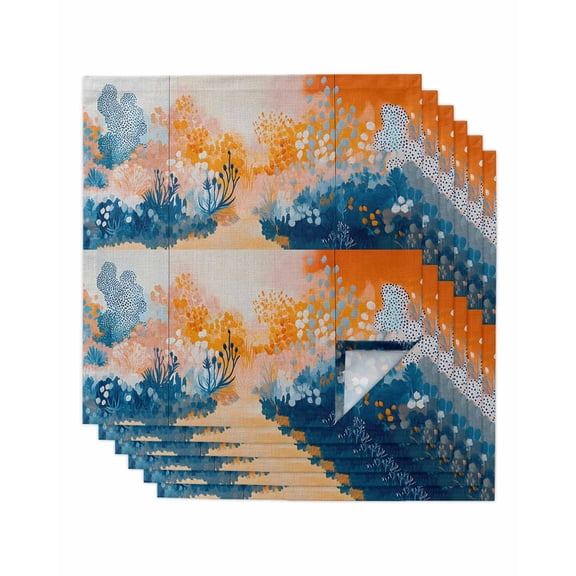 Hokiten Kitchen Dinner Napkins Set of 6 Orange Blue Botanical Cloth Napkins Reusable Washable Table Napkins for Weddings Cocktail Parties Holiday Table Decor 20x20 Inch