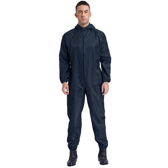 Oyolan Mens Work Overalls Lightweight Jumpsuits One Piece Mechanics Bodysuits Hooded Coveralls Navy Blue L
