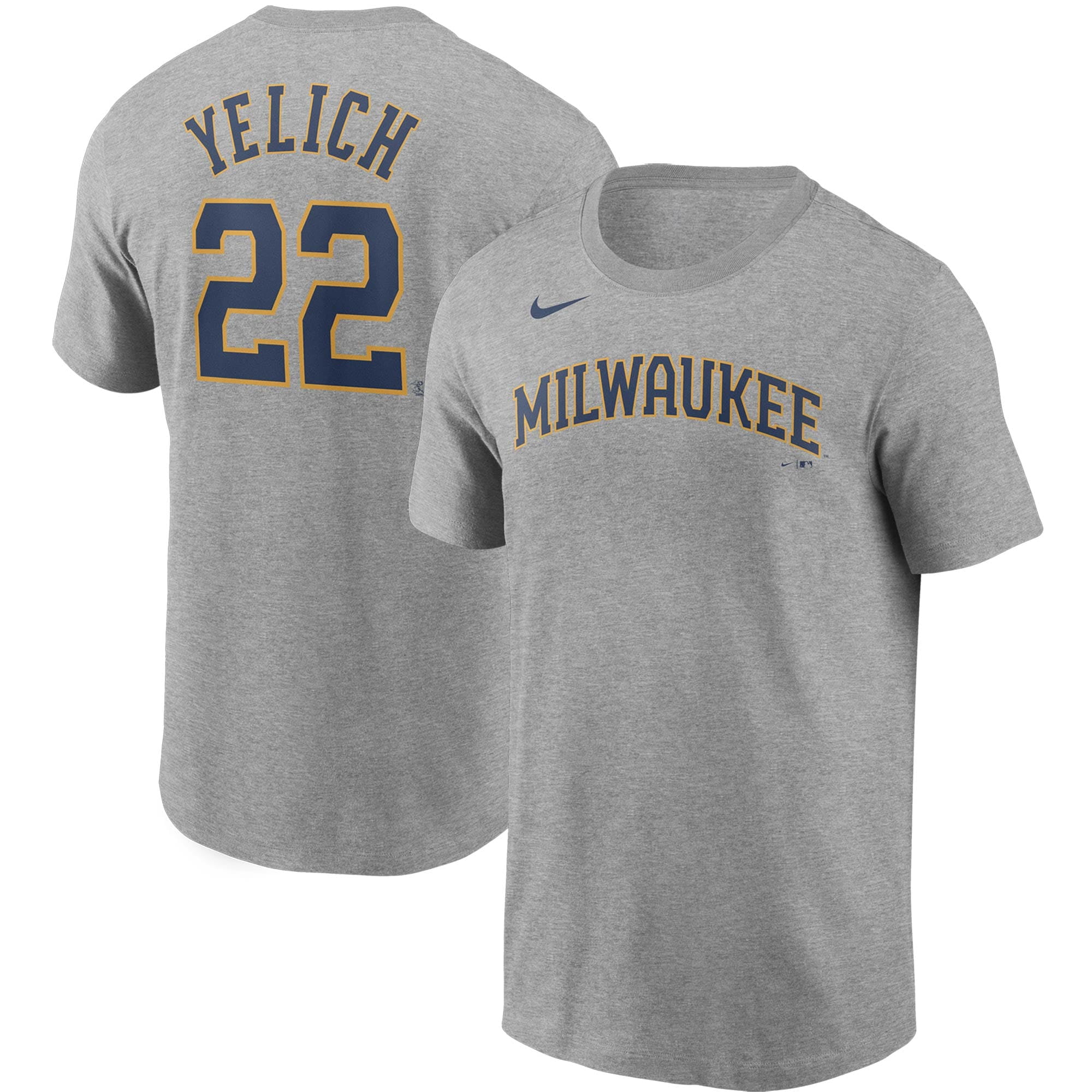 Men's Nike Christian Yelich Gold Milwaukee Brewers Name & Number T
