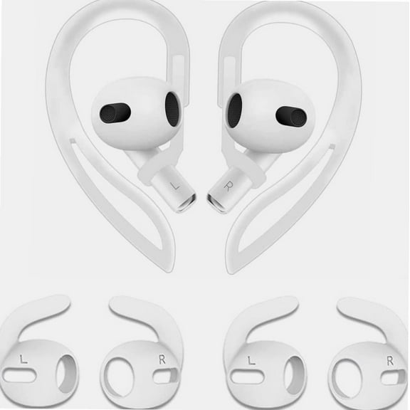 Ear Hook Ear Tips Compatible with AirPods 3, 1 Pair Over-Ear Soft Adjustable Ear Hook & 2 Pairs Sport Silicone Ear Tips in 1 Set [Anti Slip][Anti Lost], Compatible with AirPods 3 (1C 2S) White
