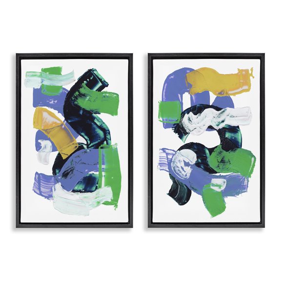 Stupell Industries Vibrant Abstract Tubes Abstract Painting Black Floater Framed Canvas Art Print Wall Art, 17 x 25, Set of 2
