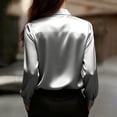 thumbnail image 5 of Kixjoy Velvet Button Down Shirts for Women Long Sleeve Elegant Collared Top Soft Casual Soild Blouse Office Dressy Winter Shirts for Women, Gray L, 5 of 5