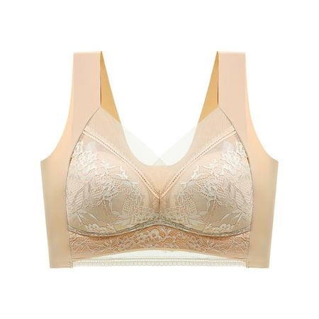 Clearance! Weikingp Bras for Women Women Sexy Lace Shaping Cup Shoulder Strap Large Size Underwire Bra Plus Size Lingerie Lace Top Khaki 2Xl