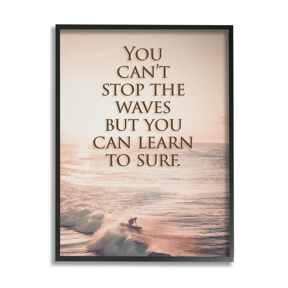 Stupell Industries Motivational Learn to Surf Landscape Painting Black Framed Art Print Wall Art, 11 x 14