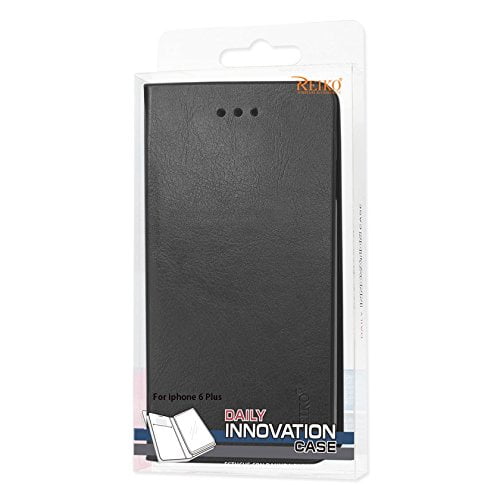 Reiko Wireless Inc FC242-IPHONE6SBK FLIP CASE WITH CARD HOLDER FOR IPHONE6 PLUS 5.5inch BLACK