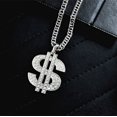 thumbnail image 4 of Money Rich Dollar Sign Hip Hop Rapper Bling Pendant Gold Pave Crystal Dollar Sign Iced Out Pendant Necklace Franco Chain Hiphop Mens Ladies, 4 of 6