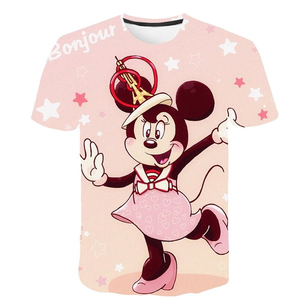 Camisetas de Mickey Mouse para niños y niñas, camisetas de Disney con estampado 3D para niños, camiseta de dibujos animados a la moda de verano, camiseta de cuello redondo 7T Gao Jinjia LED