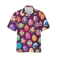 thumbnail image 3 of Camisas de feliz día de Pascua para hombres, camisa hawaiana informal con estampado 3D de huevo, blusas con botones de conejo de dibujos animados, 3 of 4