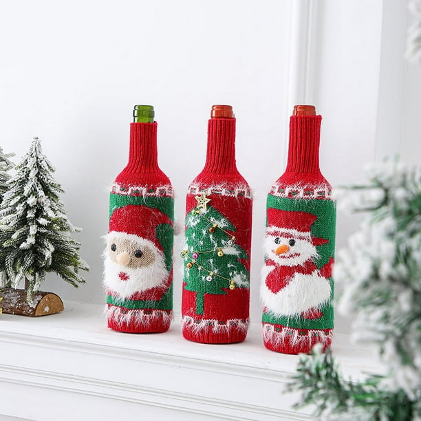 ZHAOCHENG Cubierta de botella de vino de Navidad, vestido de botella de vino, decoraciones navideñas para el hogar, cubierta de botella de vino, decoración de mesa de Navidad, para decoración de botel