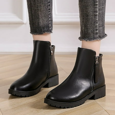

Akiihool Fall Boots for Women Boot for Women Short Ankle Boot Lined Sneakers Platform Lug Sole Slip on Wedge Ankle Booties (Black 7)