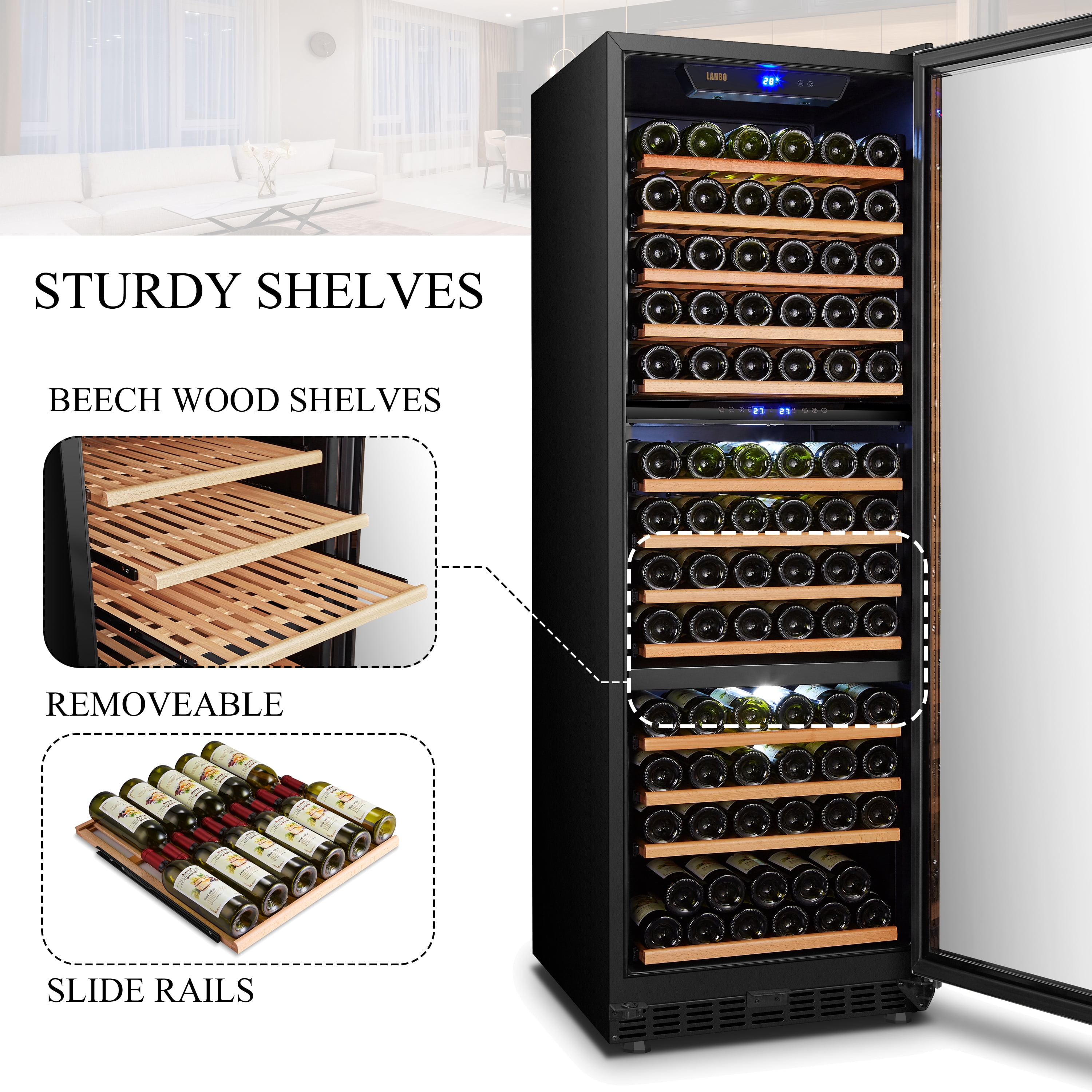 Lanbo 143 Bottle Triple Zone Compressor Wine Refrigerator