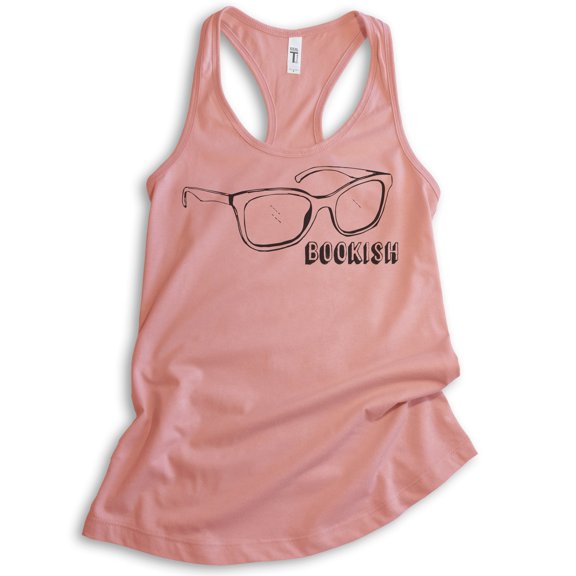 Bookish Tank Top, Ladies Racerback Tank Top, Glasses Tank, Reading Tank, Hipster Tank, Book Lover Tank, Desert Pink, Small