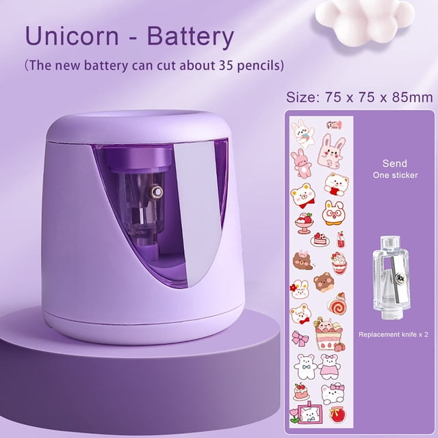 Plertrvy Electric Pencil Sharpener, Automatic Battery Operated, Purple, with Replacement Blade and Sticker