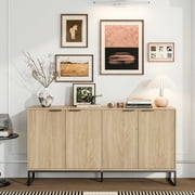 Fluted Accent Cabinet, Sideboard Storage Cabinet with Adjustable Shelves, Wooden Fluted Cabinet for Living Room, Dining Room, Hallway