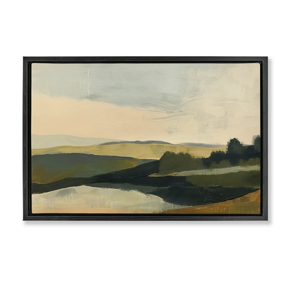 Stupell Industries Green Hills Painting Landscape & Nature Painting Black Floater Framed Canvas Art Print Wall Art, 25 x 17