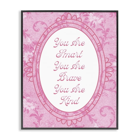Stupell Industries Smart Brave & Kind Ornate Pink Black Framed Giclee Art, design by Lil' Rue