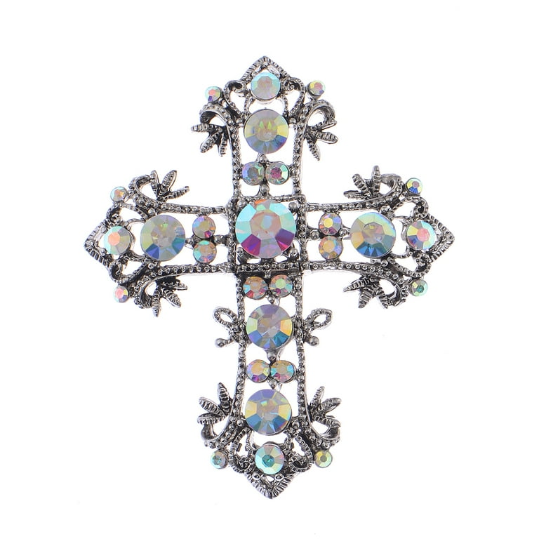 Women's Rhinestone Holy Cross Crucifix Iridescent Crystal Charm