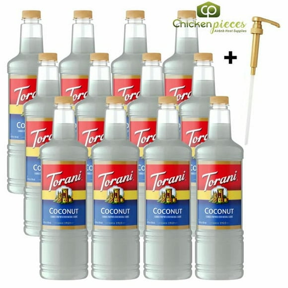 Torani Coconut Flavoring Syrup, Professional Tropical Island Beverage Base with Bonus Squeeze Pump, 1 Liter (33.8 fl oz)