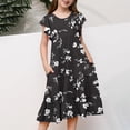 thumbnail image 5 of Zpanxa Robes Florales pour Filles Été Manches Courtes Manches Volantées Col Rond Imprimé de Fleurs Taille Poche Robe Superposée Polyester Spandex Multicolore 10-11 Ans, 5 of 5
