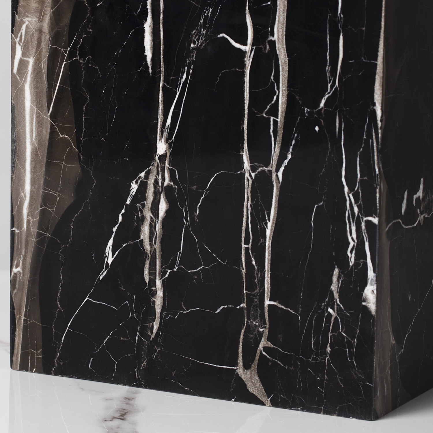 White and Black Marble Wastebasket - Natural Trash Can, Bath Decor, and Sturdy Bathroom Accessories