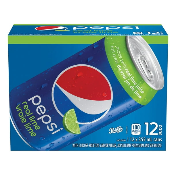 Boisson gazeuse Pepsi Vraie lime, 355 mL, 12 canettes