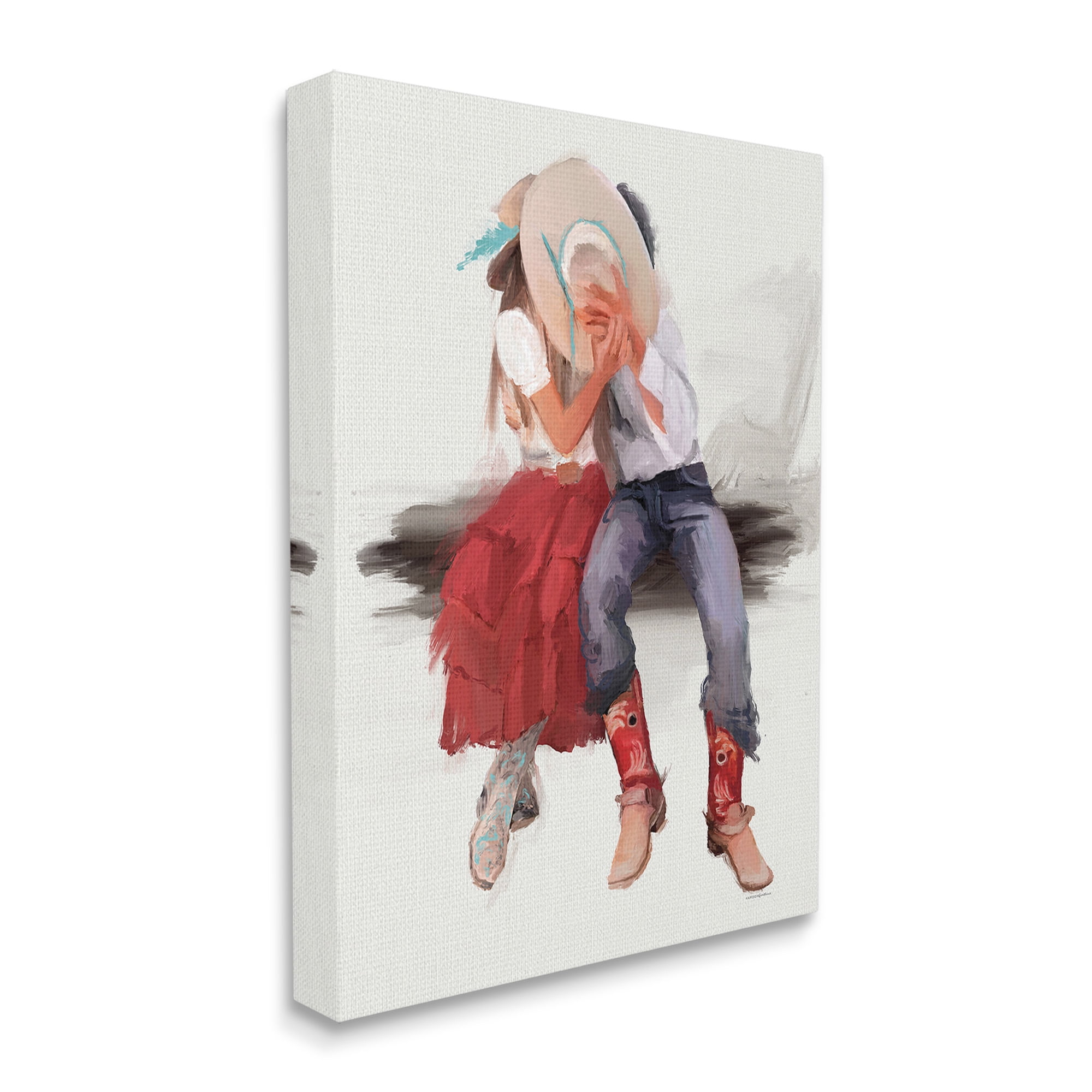 Stupell Industries Country Couple Kiss Abstract Painting Gallery Wrapped Canvas Art Print Wall Art, 16 x 20