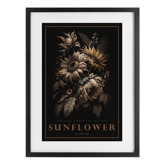 Stupell Industries Glam Antique Sunflower Light Black Framed Print Under Glass, 14 x 20, by Chris Giampietro