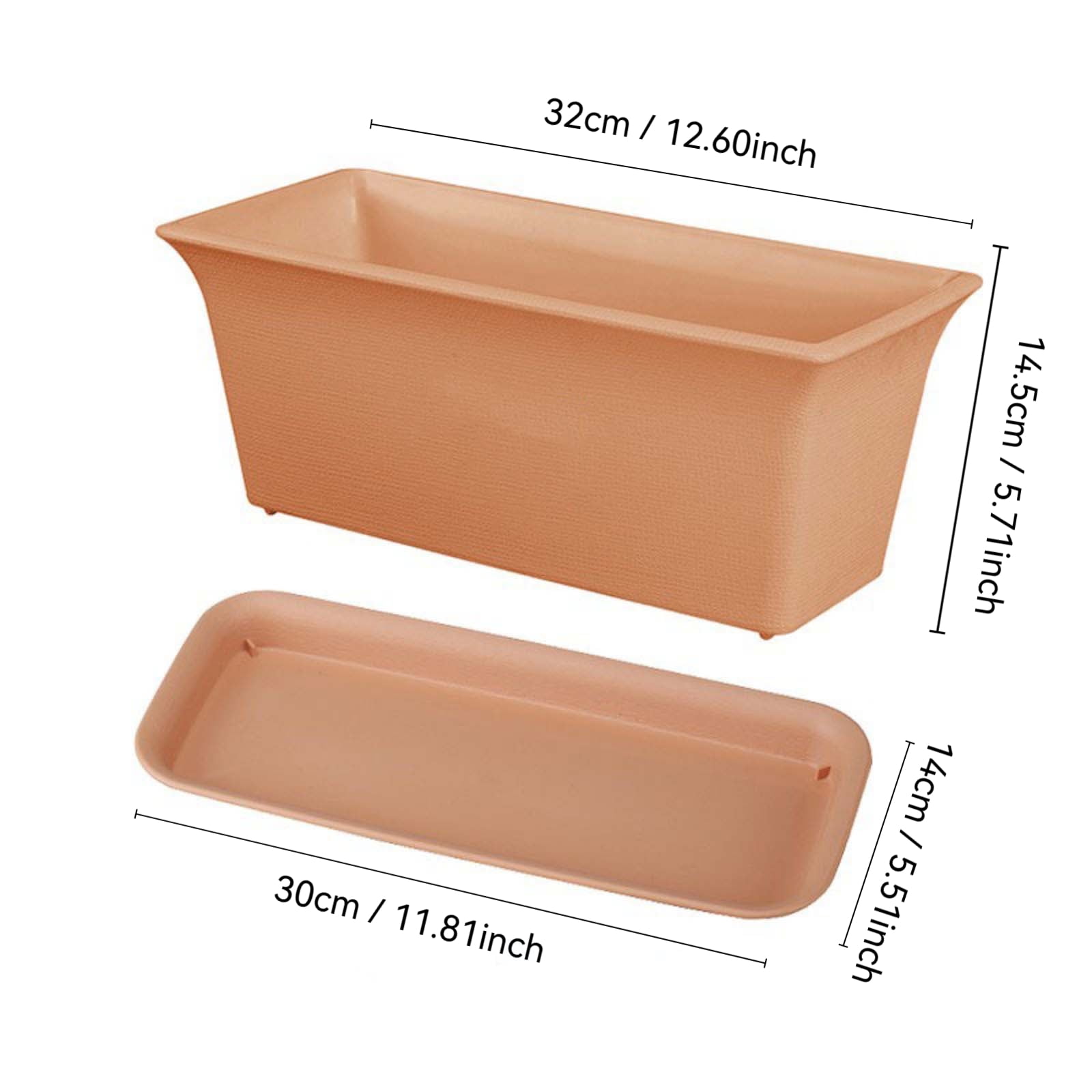 Rectangular Plastic Planter Box with Drainage Tray for Indoor Outdoor Gardening White Small Flower Pot for Herbs Vegetables Balcony Window sill Planting Container