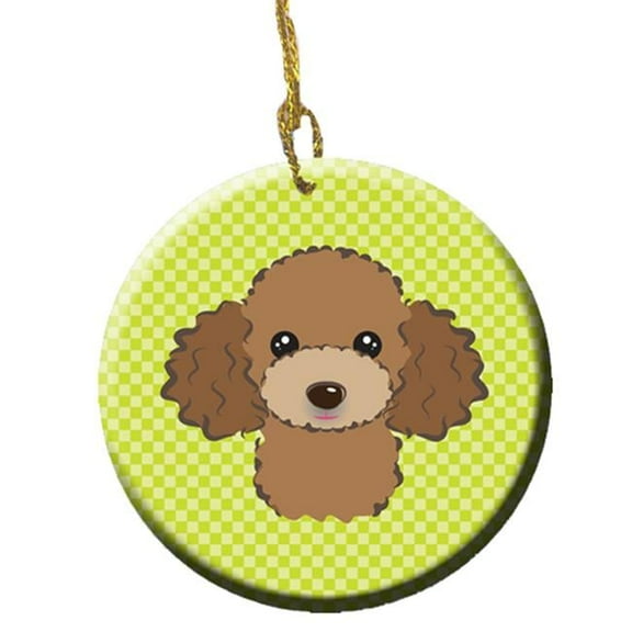 Checkerboard Lime Green Chocolate Brown Poodle Ceramic Ornament, 2.81 In.