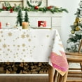 thumbnail image 3 of Christmas Tablecloth 60×120 Inch, Pink Trees Golden Snow Washable Table Cover for Party Picnic Dinner Decor, 3 of 6