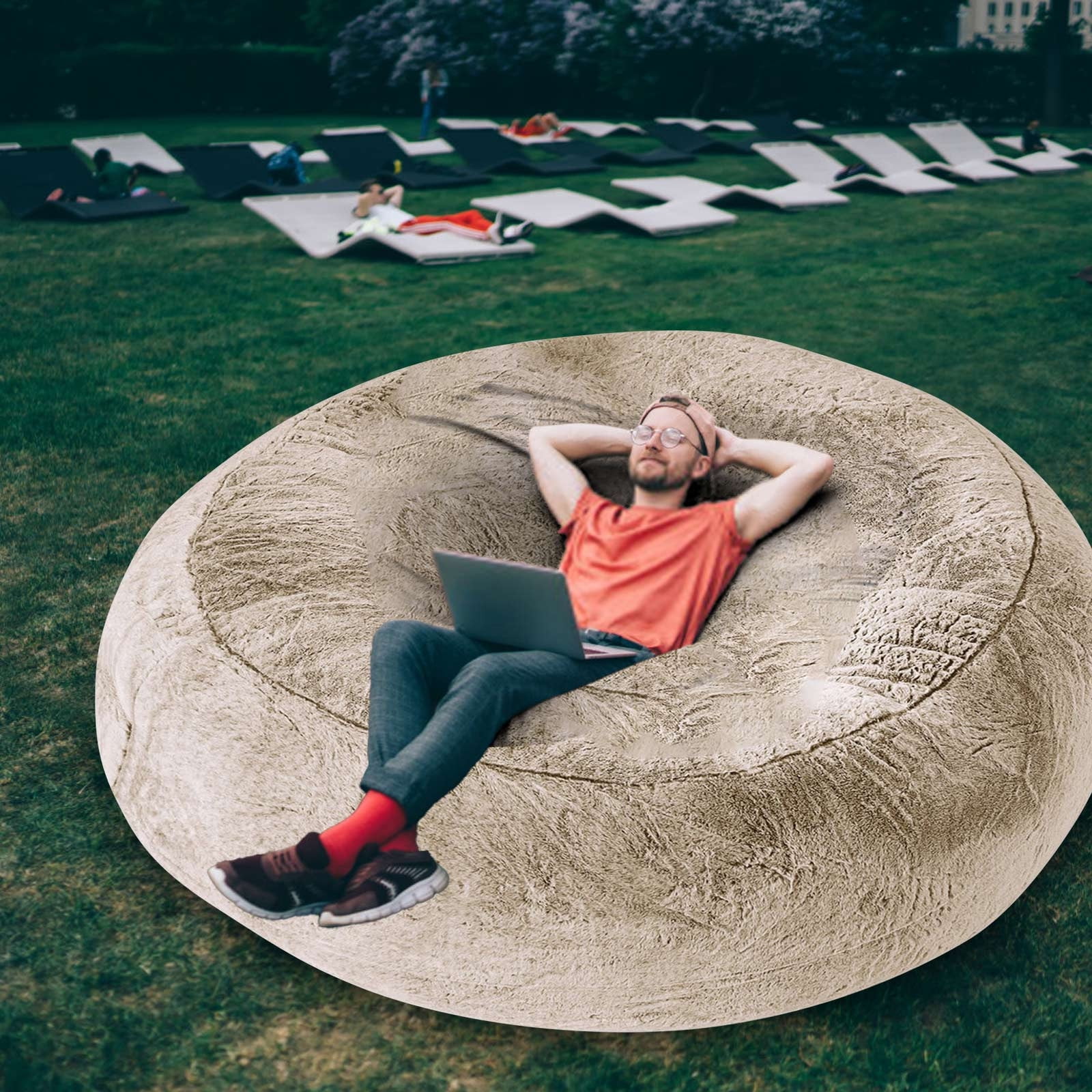 BGZLEU Bean Bag Chair Cover(it was only a Cover, not a Full Bean Bag) Chair Cushion, Big Round Soft Fluffy PV Velvet Sofa Bed Cover, Living Room Furniture, Lazy Sofa Bed Cover,4.5ft Purple