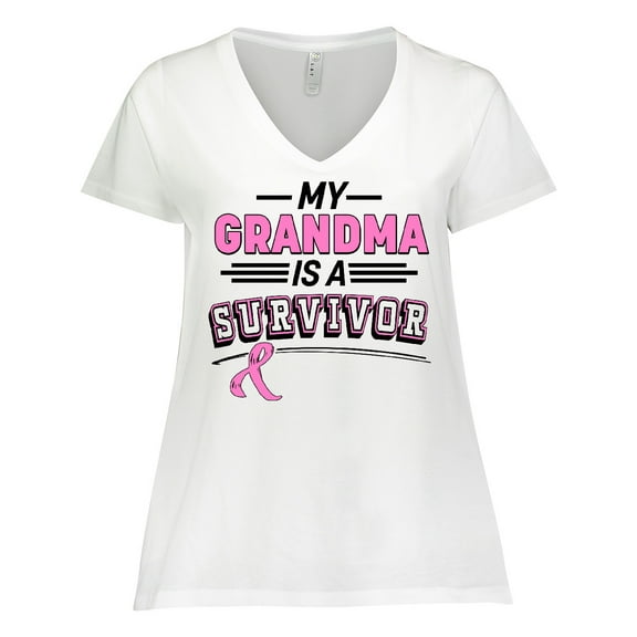 Inktastic My Grandma is a Survivor Breast Cancer Awareness Women's Plus Size V-Neck T-Shirt