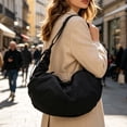 thumbnail image 4 of Bolso bandolera para mujer con borla plisada, bolso de hombro en forma de media luna, bolso de nylon tipo dumpling | Gran capacidad para portátil, tableta y cartera | Tejido suave repelente al agua, 4 of 6