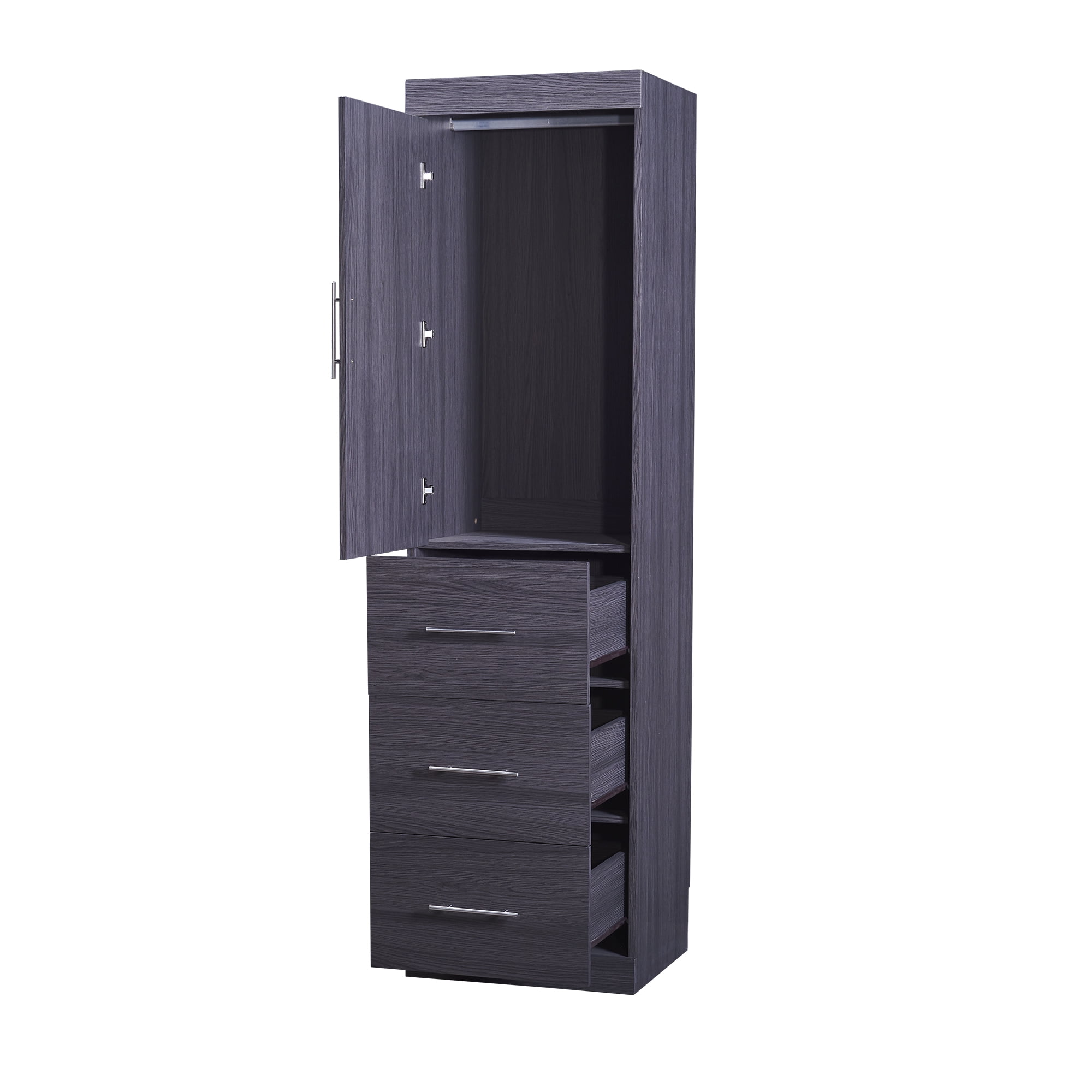 Euroco Wood Full Size Murphy Wall Bed with Wardrobe and Drawers for Living Room, Moveable Wardrobe and Drawers, Space-Saving & Easy Open and Close, Gray