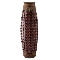 24" Rustic Tall Woven Bamboo & Rattan Floor Vase, Decorative Standing Accent Vase