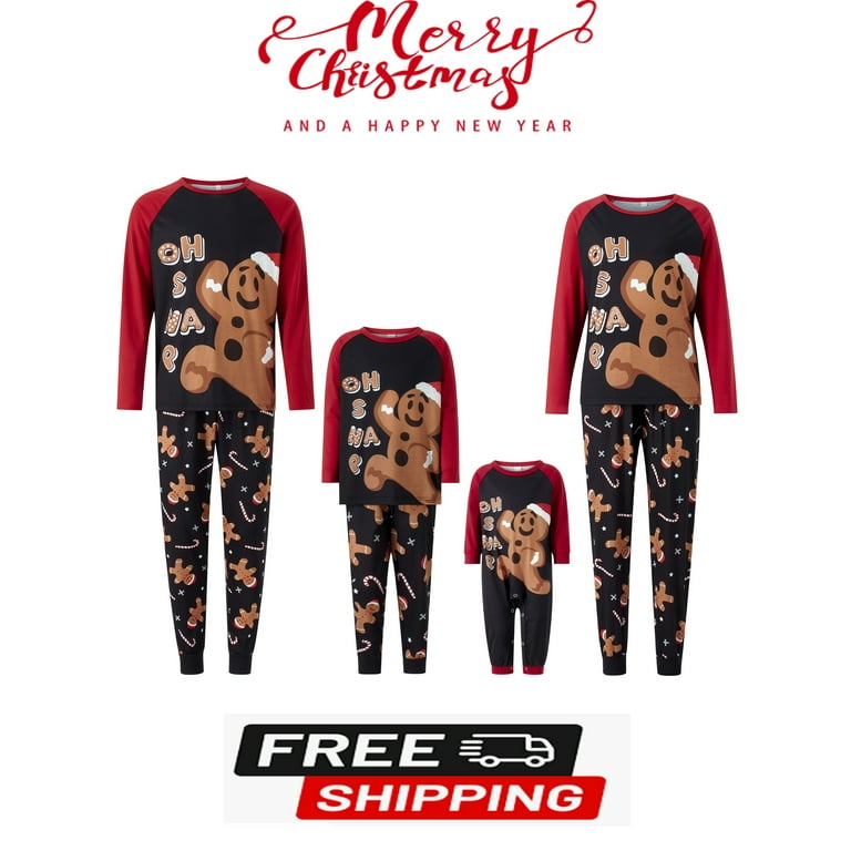 Gueuusu Christmas Pajamas for Family Gingerbread Man Print