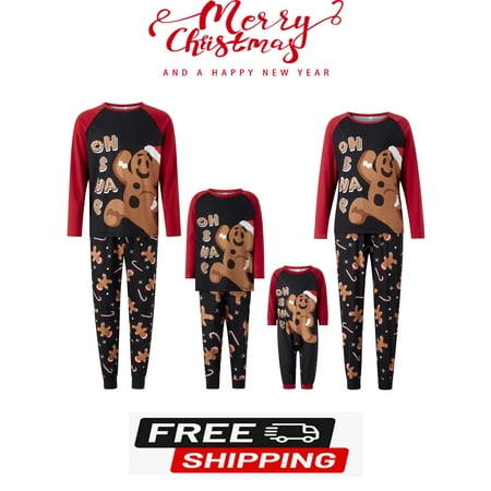 

Gueuusu Christmas Pajamas for Family Gingerbread Man Print