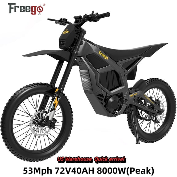 8000W(Peak) Dual Motor Freego Nova 5 Off-road eBike,53Mph E Dirt Bike,19 in all terrain tire,72V40Ah Battery,Shimano 7-Speed, Aluminum Frame, 380Nm Torque Electric bicycles for Adults