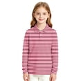thumbnail image 6 of LTTVQM Girls Polo Shirt Casual Basic Striped Long Sleeve Quick-Dry Collar School Uniform Relaxed Fit Soft Fashion Shirts Vermilion 3-4 Year, 6 of 6
