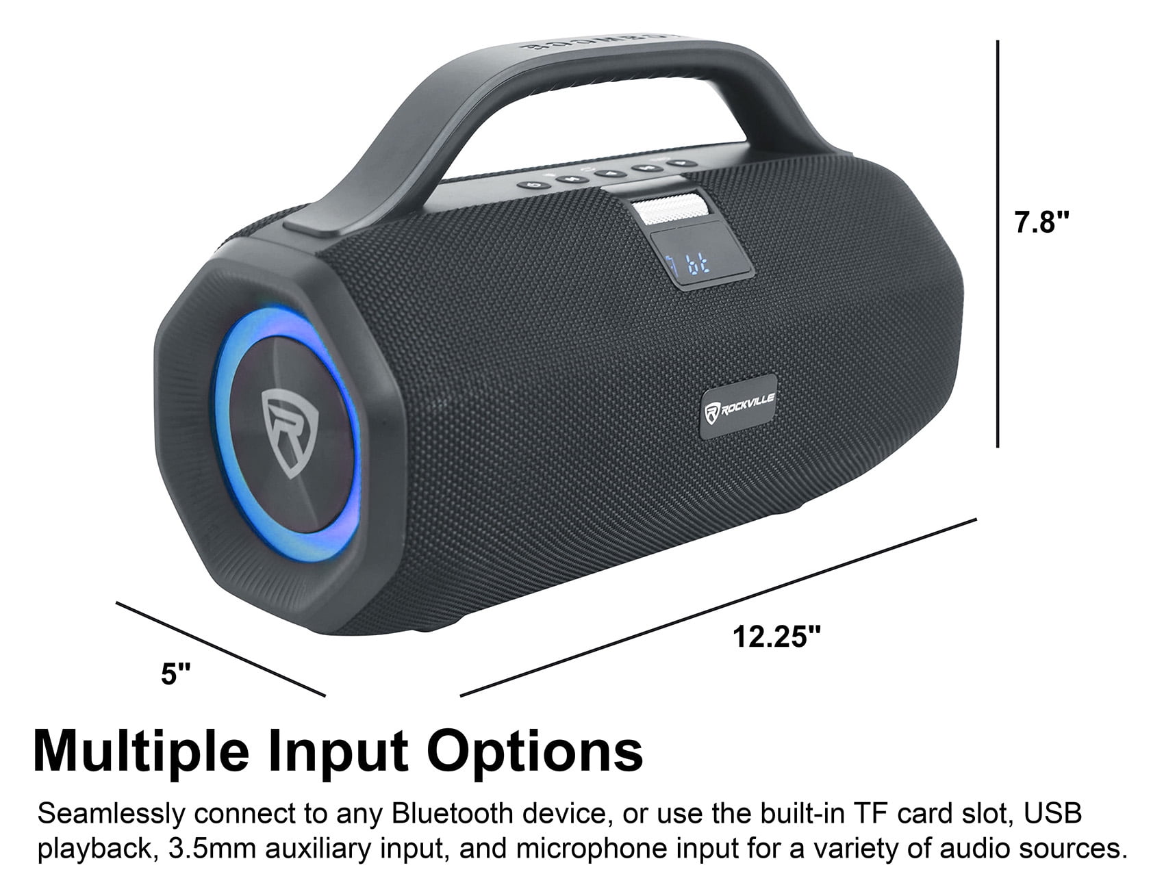 Rockville SONIC-50L Large Portable Bluetooth Party Speaker, Big Bass/LED/Mic In